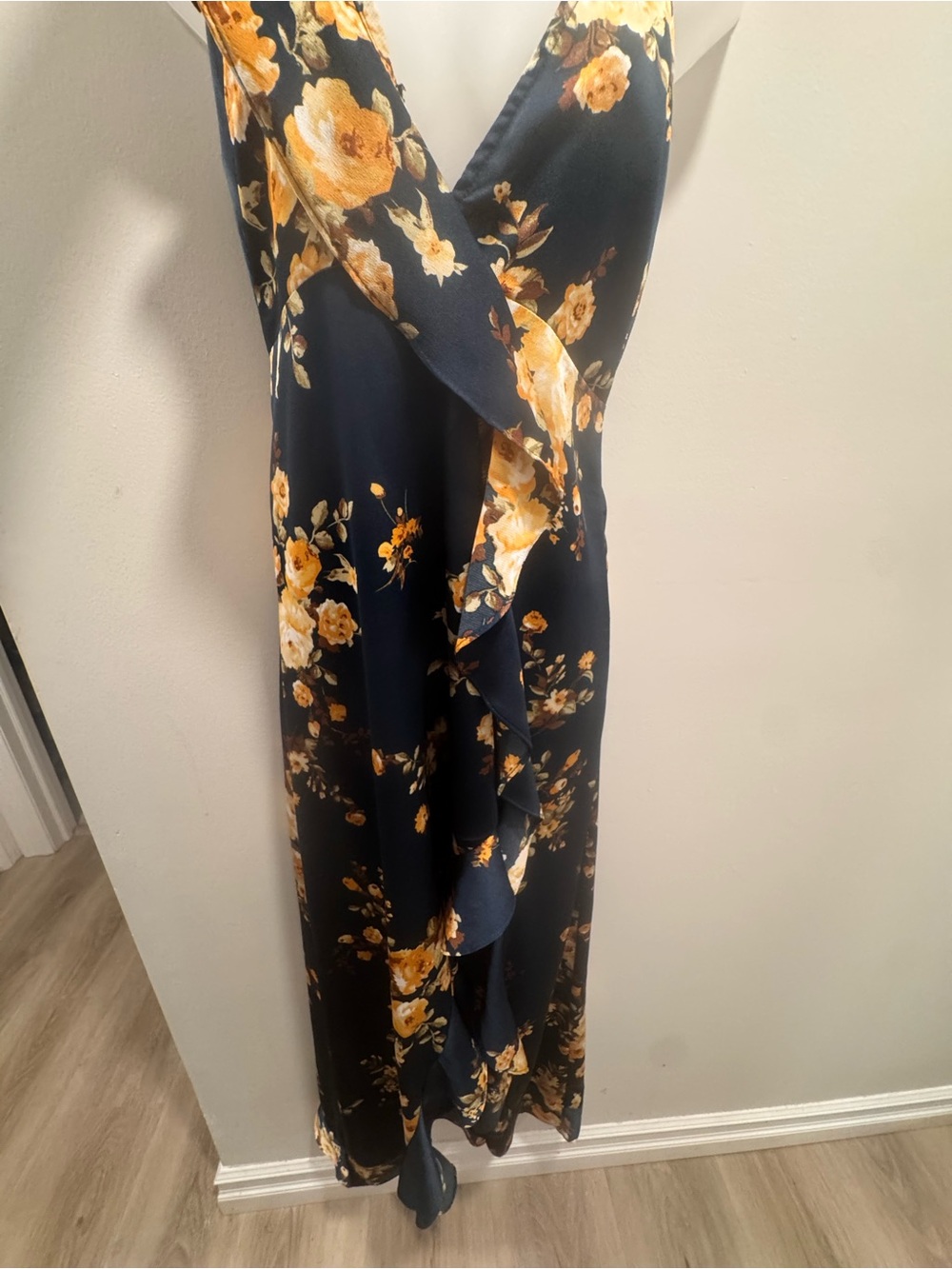 VICI Navy Floral Wrap Maxi Dress with Yellow Rose Print